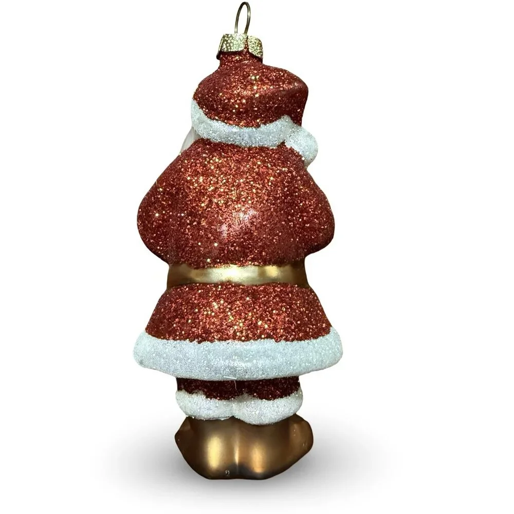 Hallmark Santa Christmas Ornament Glass‎ Hand Painted Red Glitter w/ Gingerbread
